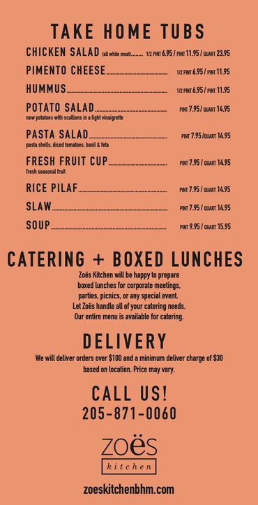 Zoes outlet kitchen menu